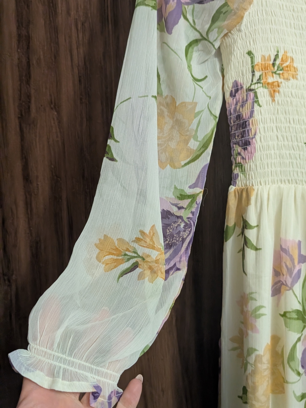 Patrons of Peace Cream Maxi Dress with Lavender & Yellow Floral Print NWT. - Picture 3 of 4